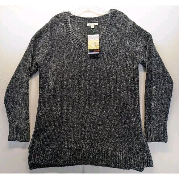 Orvis Chenille Tunic Pullover V-Neck Sweater Marled Navy Womens Large NWT - Picture 1 of 9
